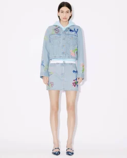 Online Minifalda bordada ' Drawn FLowers' Mujer Denim|Vestidos y Faldas