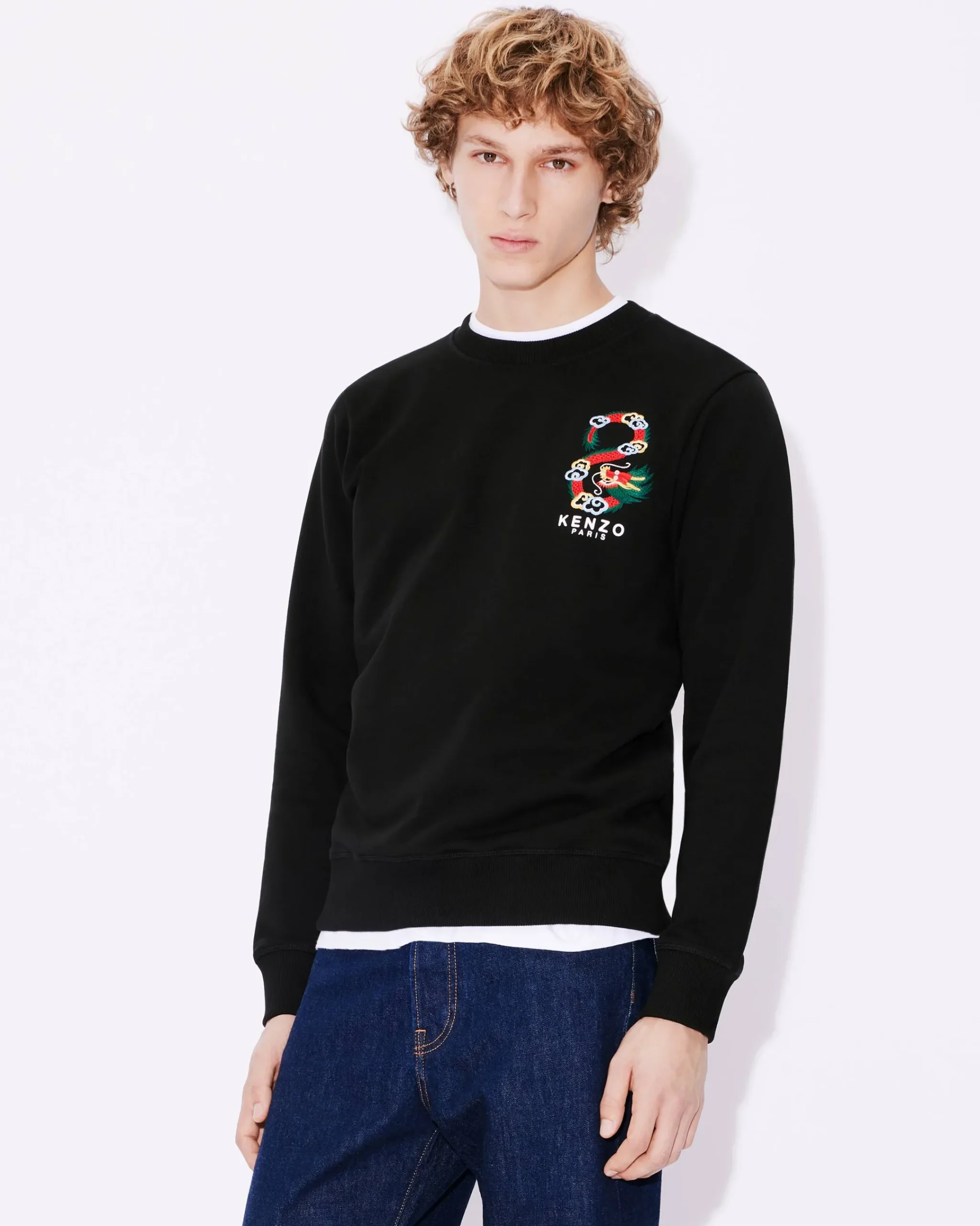 Cheap Sudadera ajustada bordada 'Year of the Dragon' Hombre Sudaderas y Hoodies