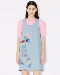 Sale Vestido sin mangas bordado ' Drawn Flowers' Mujer Denim|Vestidos y Faldas
